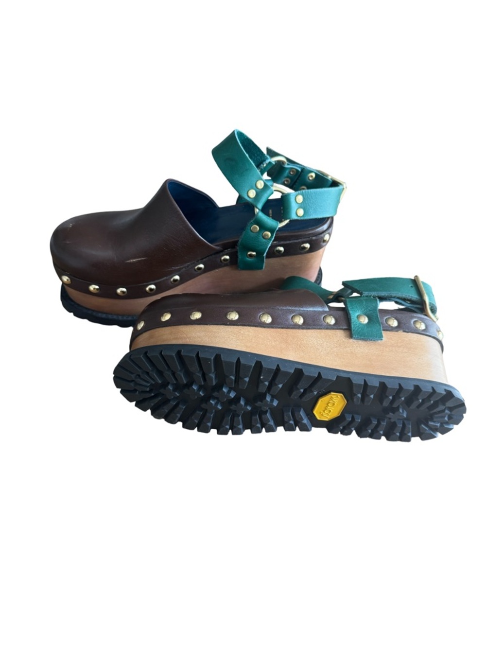 Sacai Wooden Wedge Stud Colourblock Leather Clogs - Picture 8 of 9